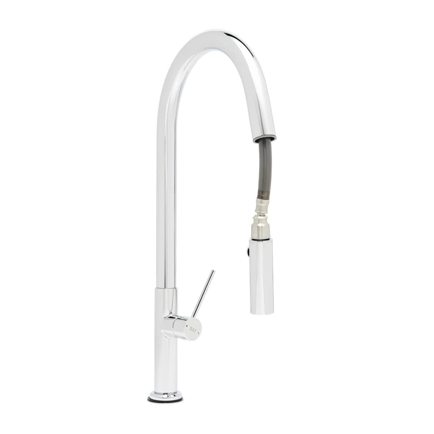 set mitigeur lavabo haut + mitigeur cuisine avec douchette extractible et bras pivotant, chrome (SATINFBSD285)