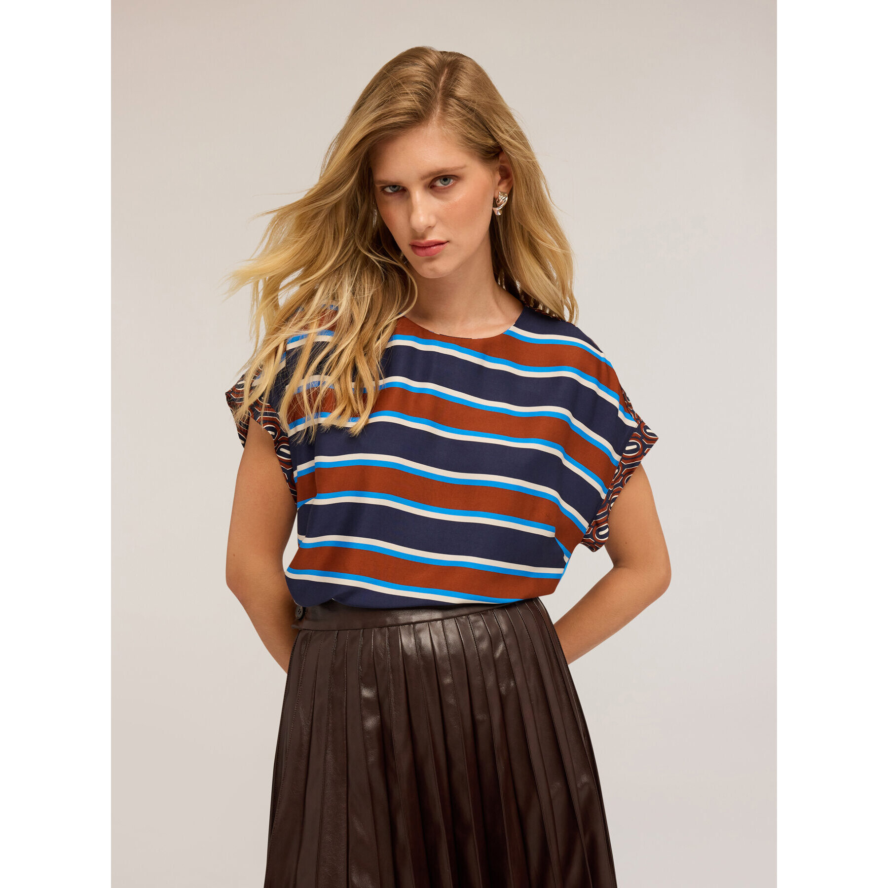 Motivi - Blusa kimono fantasia a righe - Blu