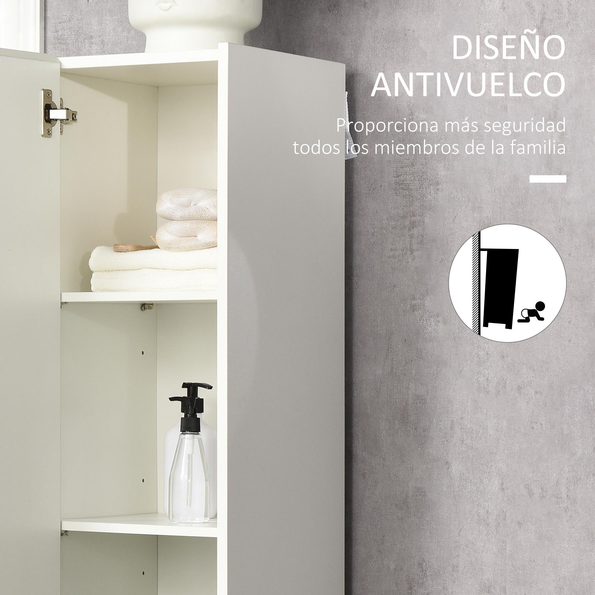 kleankin Armario Alto de Baño Columna Auxiliar de Baño de 5 Niveles con Estantes Ajustables Armario Multiusos para Ducha Aseo Dormitorio 30x33x165 cm Blanco