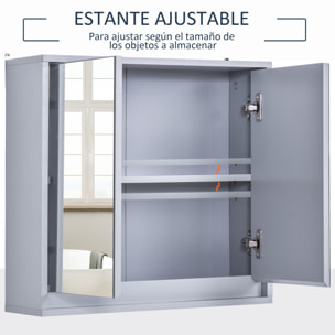 Armario de Baño con Espejo de Pared Estante Ajustable de 3 Niveles 48x14,5x45 cm