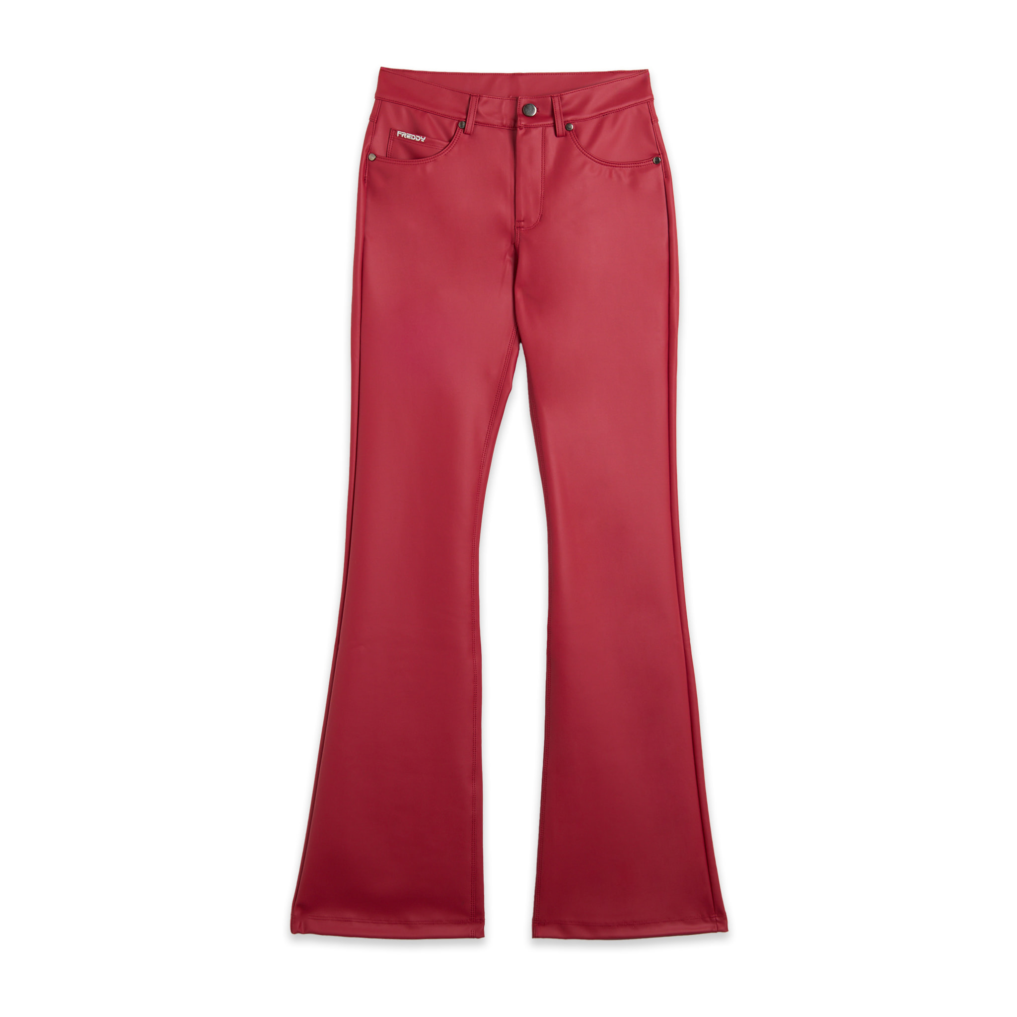 Pantaloni flare in similpelle con vita regular