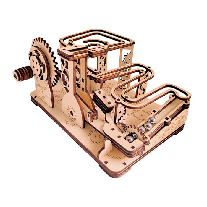 Maqueta de Madera 3D, con movimiento mecánico diseño de Lanzapiedras Mecánico. 81 piezas.