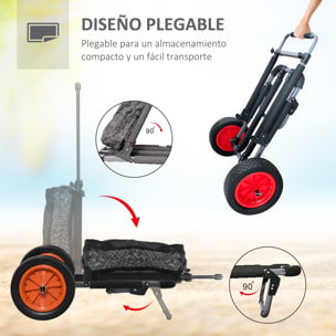Carro Playa Plegable, Carro Transporte con Grandes Ruedas de 30 cm para Todo Terreno, con Bolsillo de Malla y Mango Telescópica de Aluminio, para Jardín, Campaña, Compra, Carga 150 kg, Gris