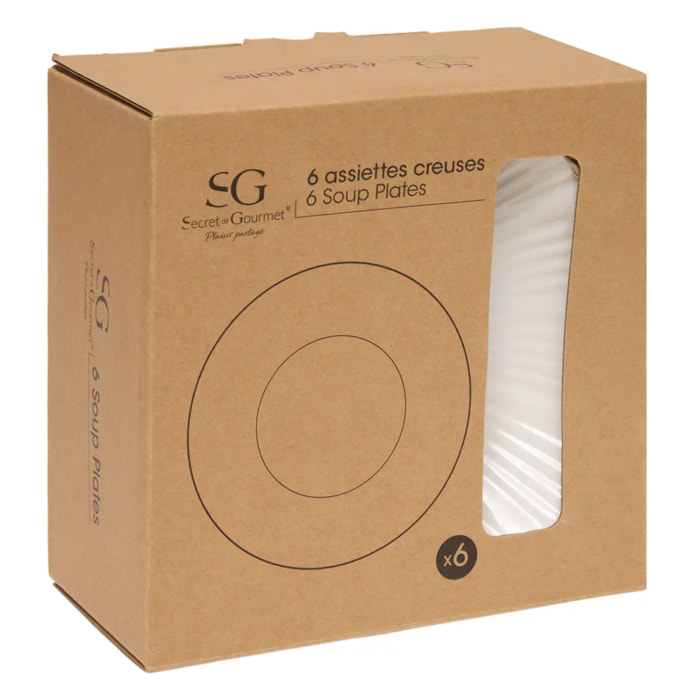 Lot de 6 assiettes creuse Daphné ronde D.20,5cm blanc