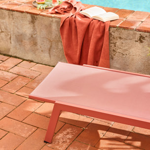Lot de 2 transats terracotta. 5 positions. en textilène et métal. FLORA.  L155 x P59 x H106cm