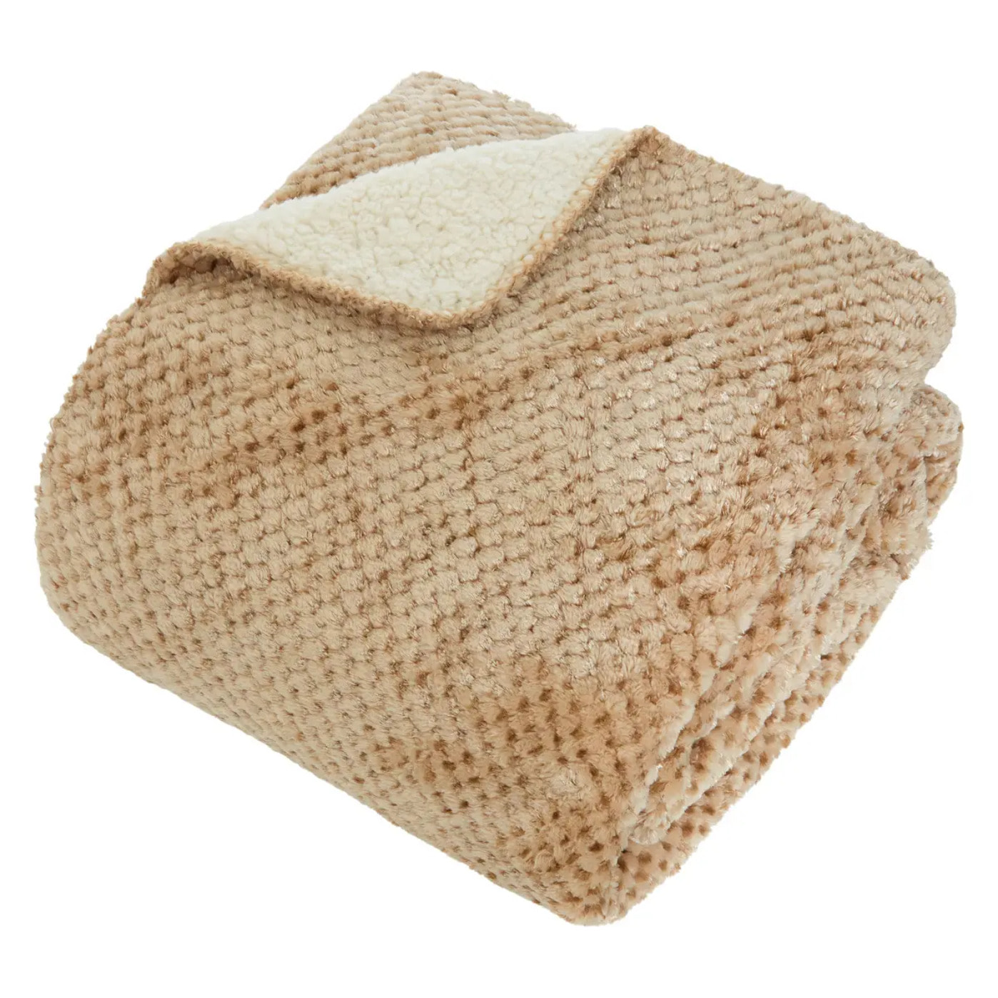 Plaid flanelle effet sherpa Lyno beige lin 170x130cm