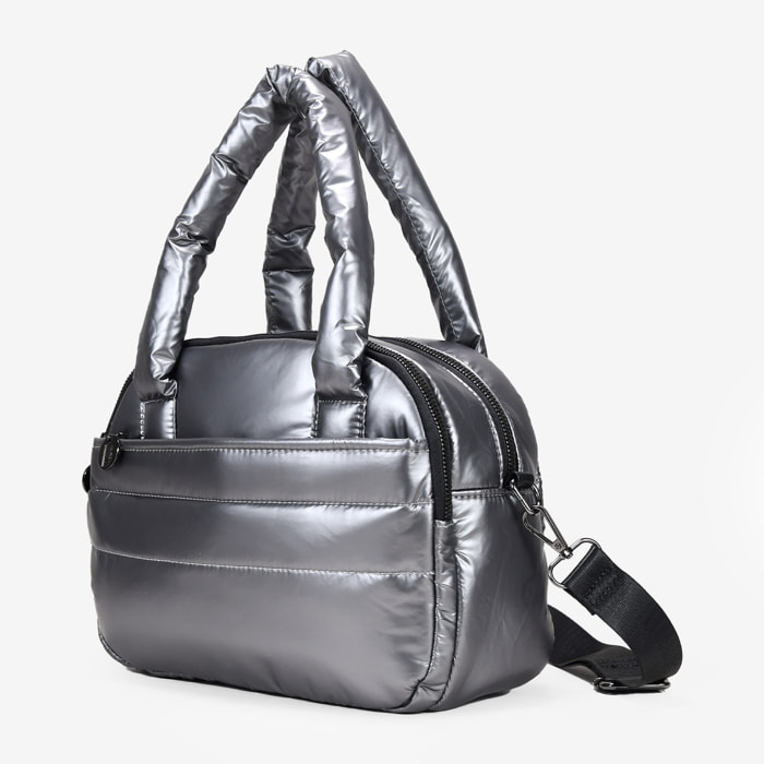Bolso plomo acolchado con doble cremallera