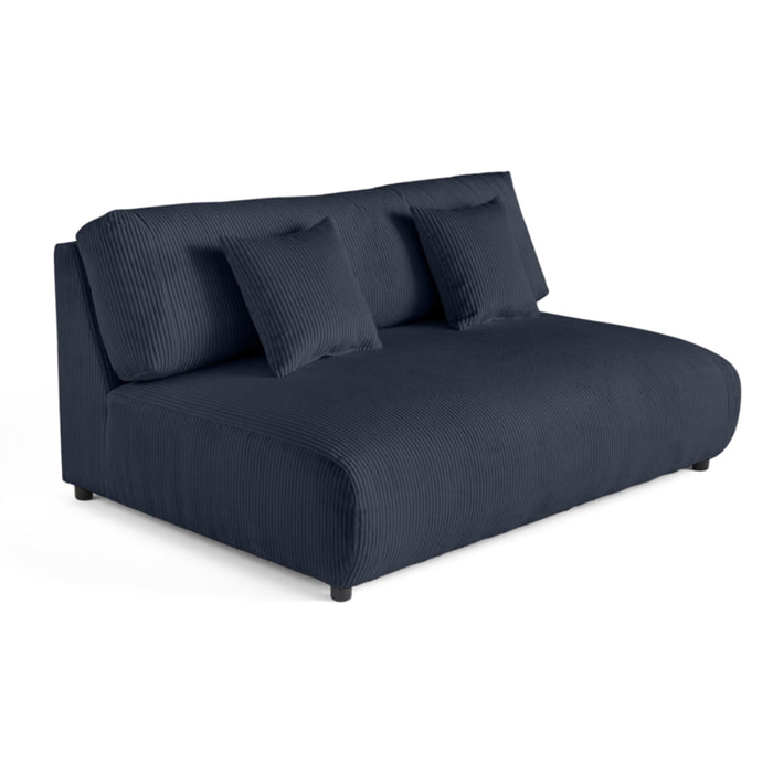 Garance - module d'assise 3 places sans accoudoirs - en velours côtelé - Bleu nuit
