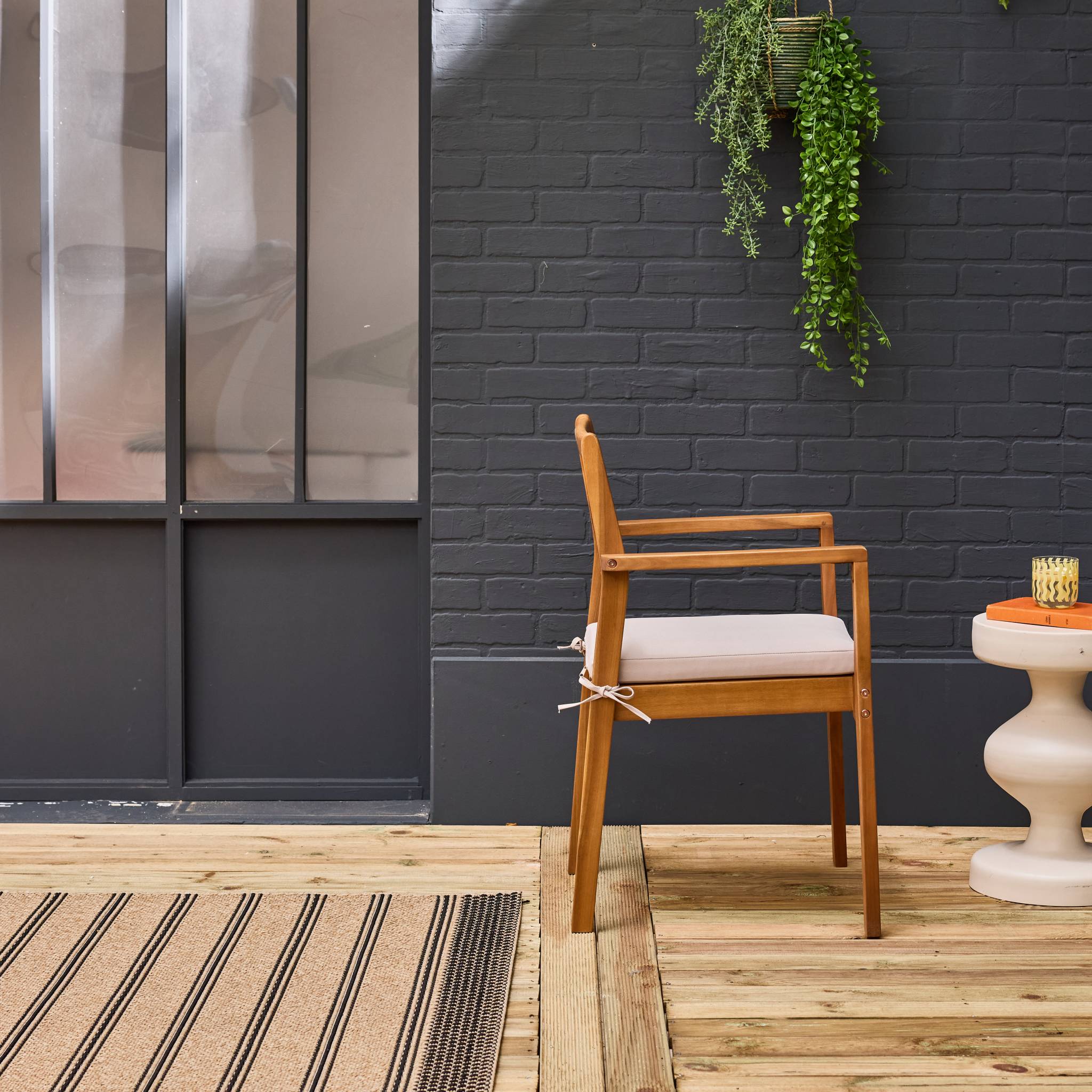 Fauteuil de jardin bois d'acacia (lot de 4) Savona 56 x 52 x 83 cm naturel et beige