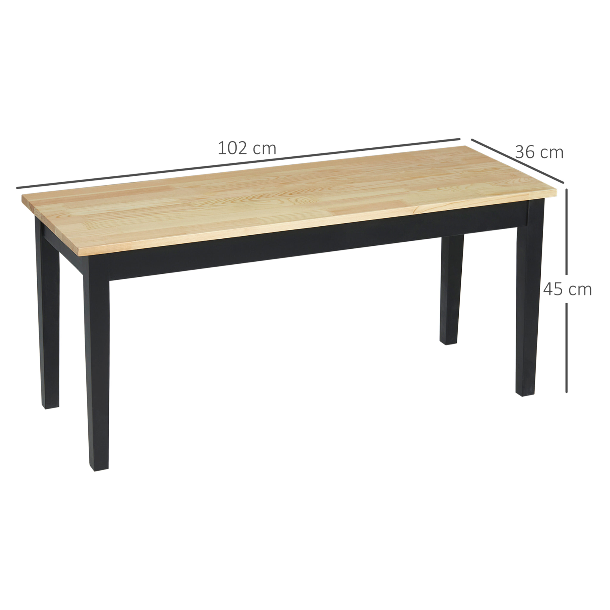 Banc 2 personnes dim. 102L x 36l x 45H cm bois de pin noir