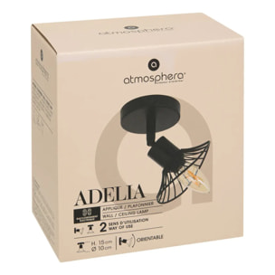 Applique murale/plafonnier Adelia noir 10x10cm