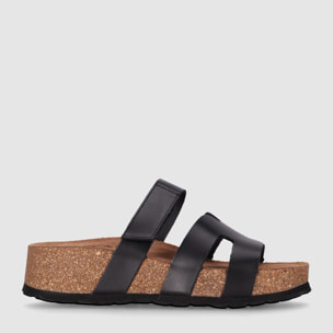 Sandalias de Serraje - Negro - Tacón: Bajo