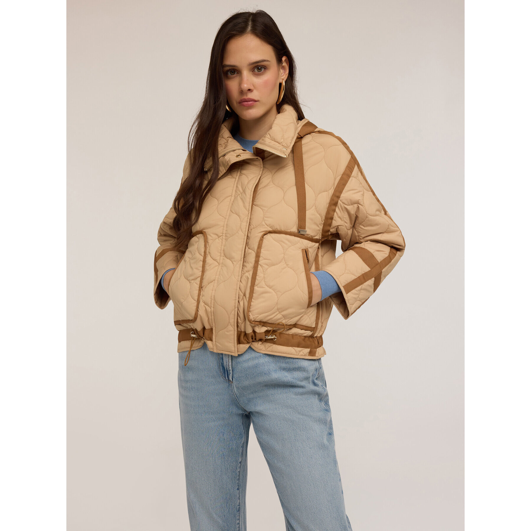 Motivi - Chaqueta acolchada con ribetes de gros grain - Beige