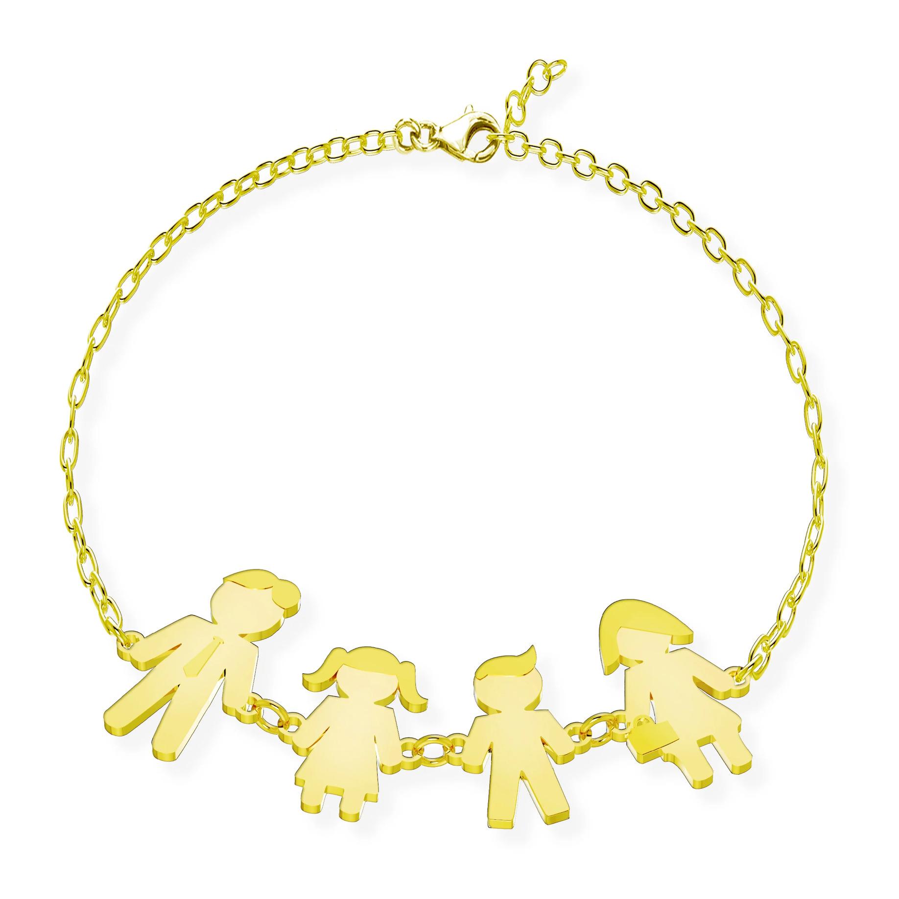 Bracciale Love Makes a Family Papà-Bimba-Bimbo-Mamma a Catena Argento Gold