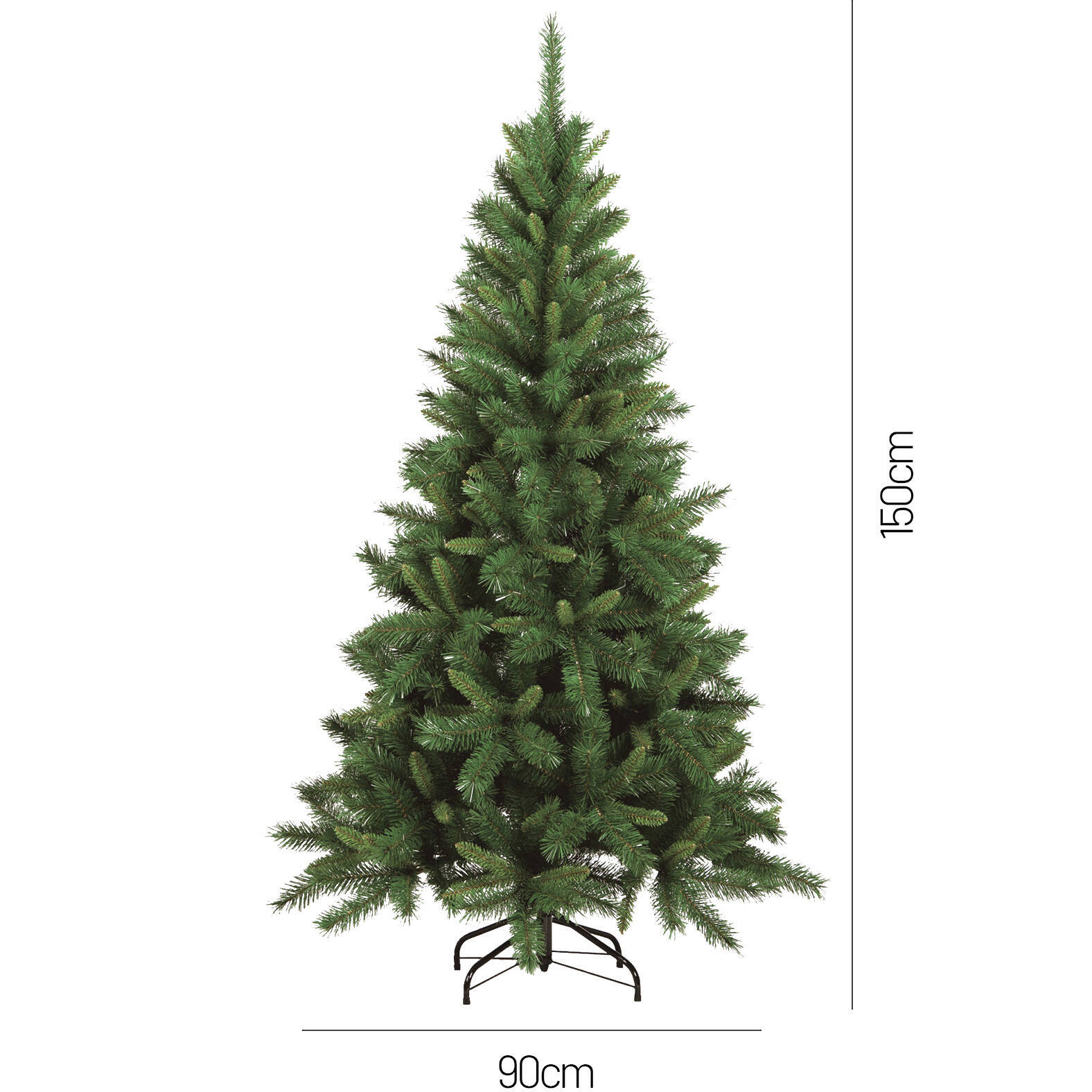 Albero di Natale 150 cm Sugarplum, Pino artificiale, Albero effetto reale, Alberello natalizio extra folto, 76x76 h150 cm, Verde