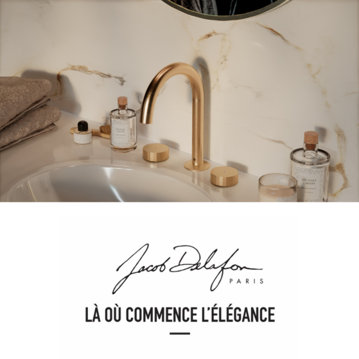Pack mitigeur lavabo 3 trous L Grands Boulevards laiton brossé avec mécanisme complet