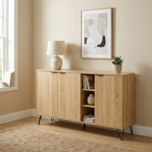 Credenza moderna 3 ante in legno rovere naturale 142x35
