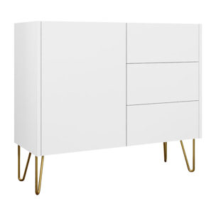 Cali - buffet bas - effet marbre - 97 cm - Blanc / Doré