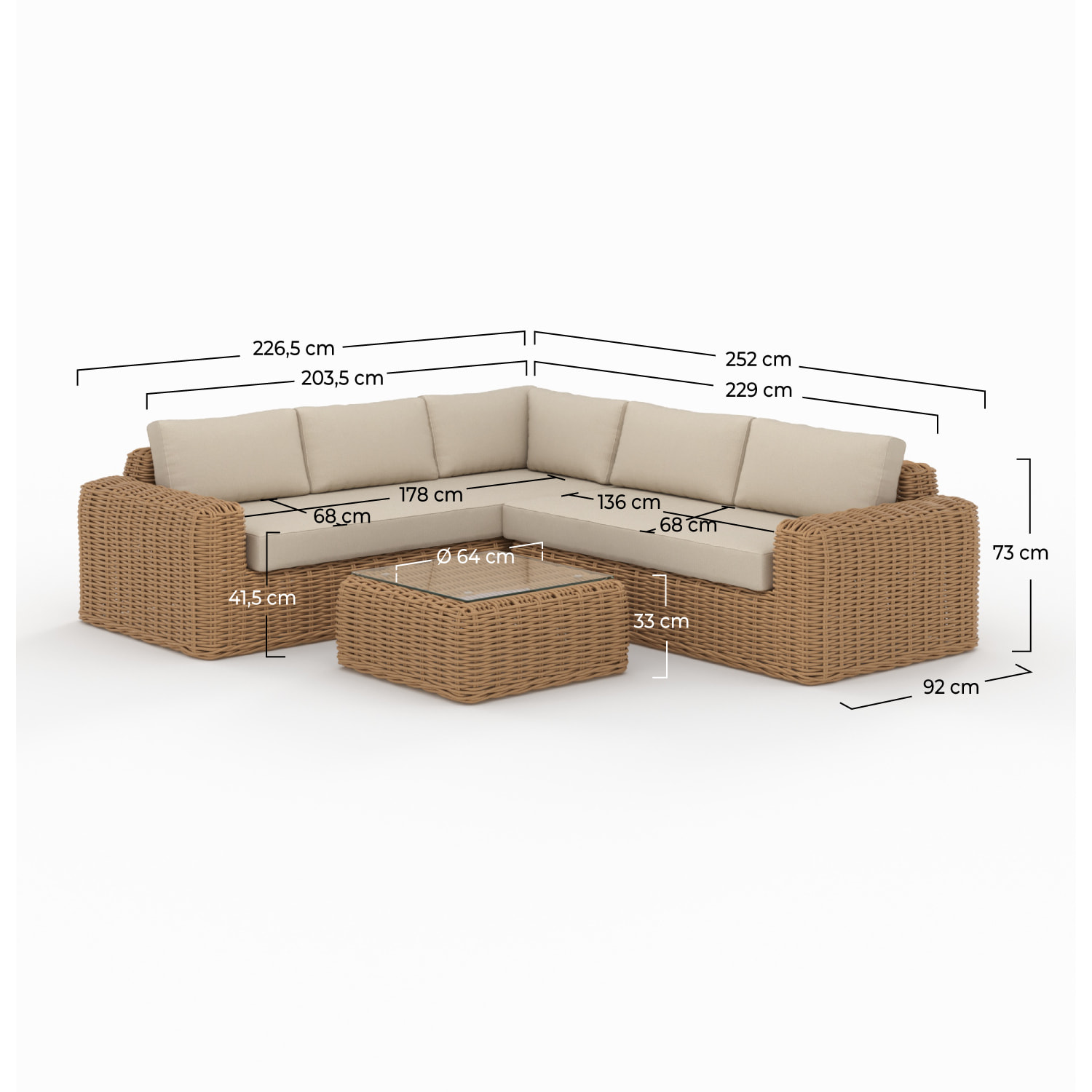 Salon de jardin 4 personnes en résine tressé et tissu beige - Savana