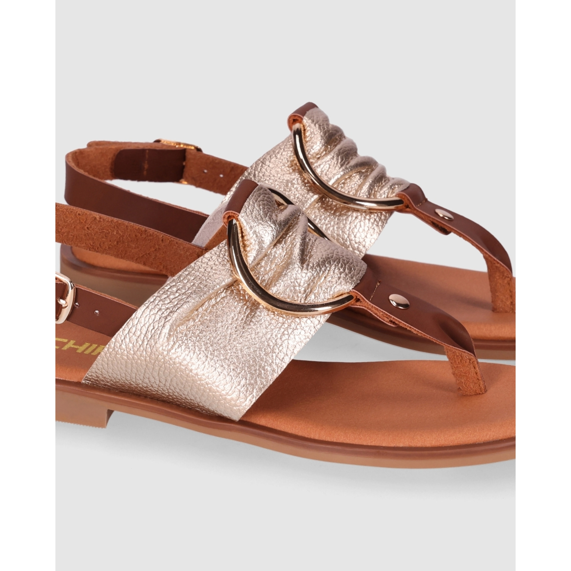 Sandalias de Piel - Platino - Tacón: 1 cm