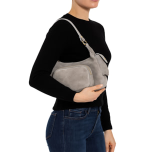 Borsa a spalla da donna Made in Italy - Modello Ardena - Pelle scamosciata - 30.0 x 17.0 x 12.0 cm