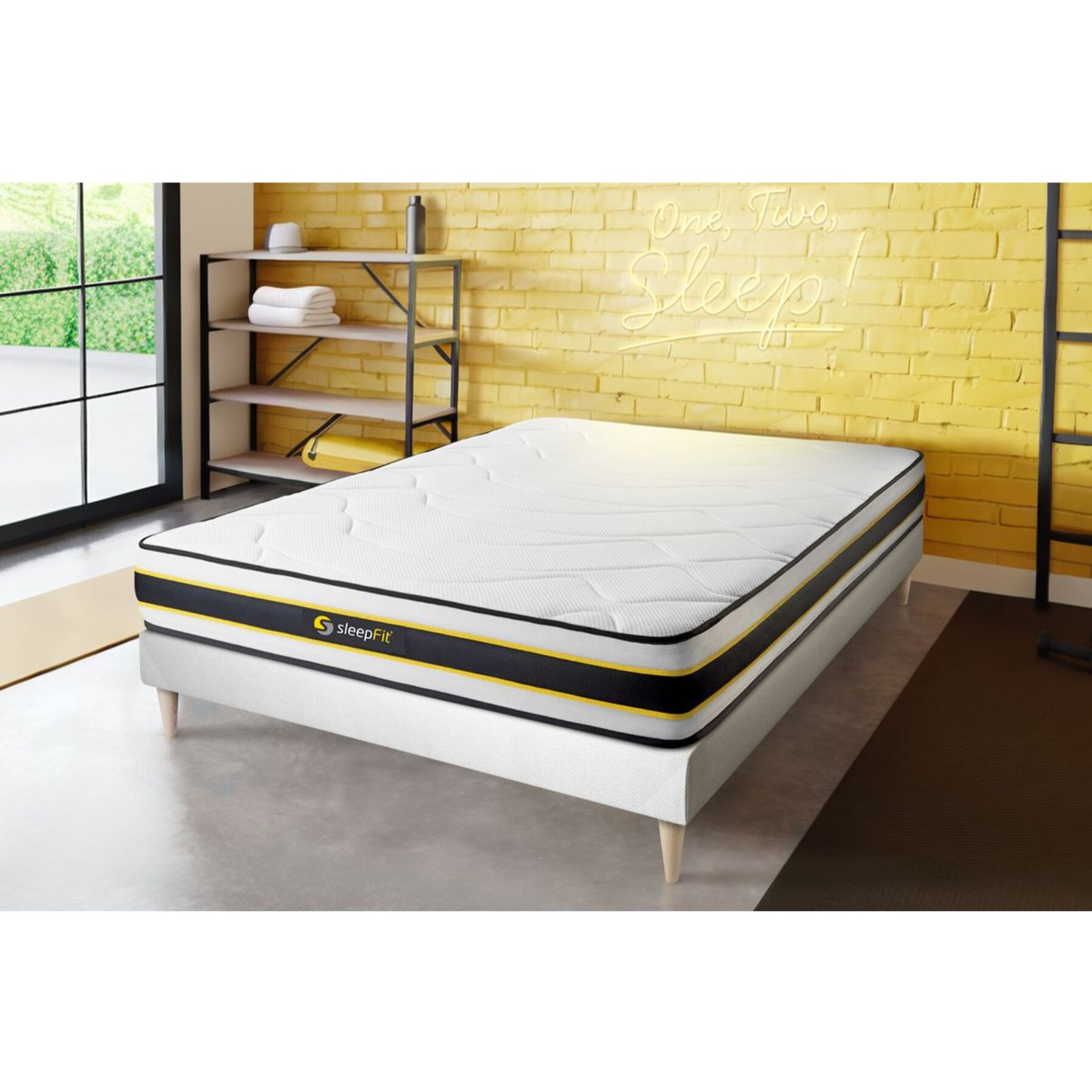 Ensemble - Matelas Hybride 22cm d'épaisseur - 3 zones de confort - Confort ferme - Sommier tapissier en kit - 1 place