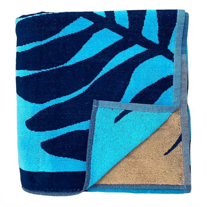 Serviette de plage XL éponge velours Jacquard Bleu 140x180 400g/m² - Harrington