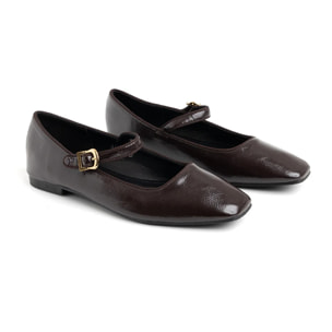 Ballerina punta quadrata con cinturino - MARRONE