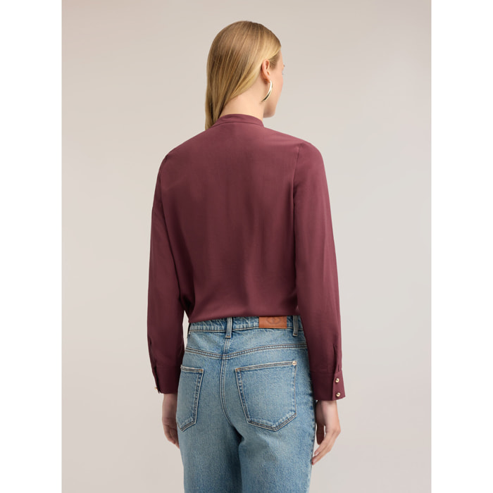 Motivi - Camicia in crêpe de chine con volant asimmetrico - Bordeaux