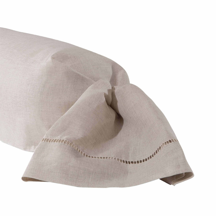 Taie de traversin unie en lin métis, Made in France, VENISE , Naturel