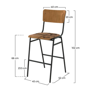 Lot de 2 chaises pour îlot central 66 cm en bois foncé - Clem
