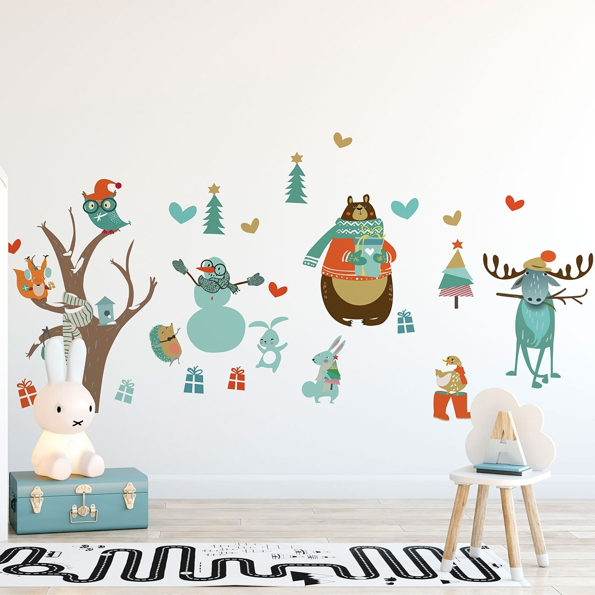 Stickers Noël animaux et l'arbre enchanté - Autocollants stickers adhésifs noël - décoration fêtes