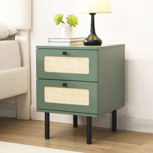Table de chevet 2 tiroirs en cannage - LUMA