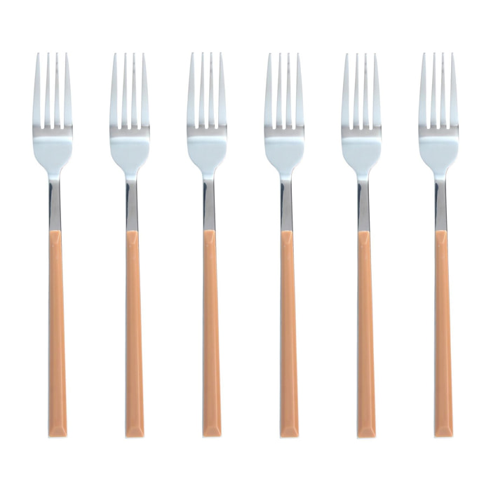 Lot de 6 fourchettes marron en acier inoxydable  COLORAMA