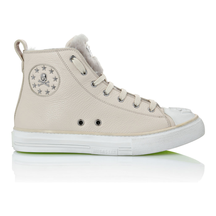 PHILIPP PLEIN Leather Hi-Top Sneakers shearling lining Megastar