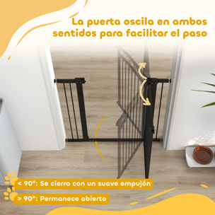 Barrera para Perros Puerta para Perros 76-104 cm Barrera de Seguridad para Mascotas con 2 Extensiones 7/14 cm y Doble Bloqueo para Escaleras y Puertas Negro