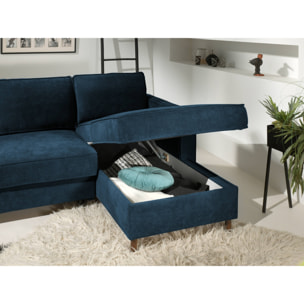 Jake - canapé d'angle droit - convertible avec coffre - 4 places - en velours côtelé - Bleu Ardoise