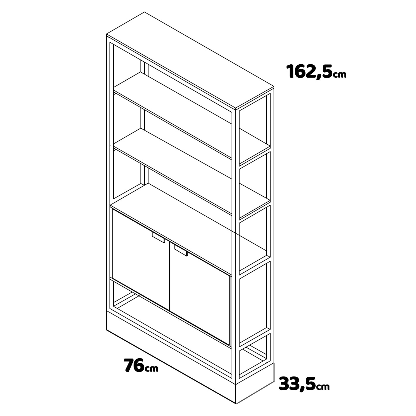 Edo - Scaffale Libreria a Muro 76x162,5x33,5 cm 3 Ripiani con Mobiletto 2 Ante in Legno Industriale Struttura in Metallo Nero