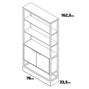 Edo - Scaffale Libreria a Muro 76x162,5x33,5 cm 3 Ripiani con Mobiletto 2 Ante in Legno Industriale Struttura in Metallo Nero