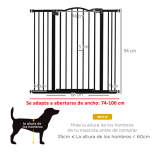 Barrera para Perros Puerta para Perros con Ancho Ajustable 74-100 cm Barrera de Seguridad para Perros con 2 Extensiones para Escaleras y Puertas Negro