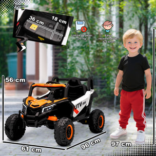 Coche Eléctrico para Niños 12V, Coche de Batería UTV con 2 Motores, Control Remoto 2,4G, Velocidad hasta 7 km/h, Sistema de Suspensión, Faros, USB, para Niños de +3 Años, Naranja