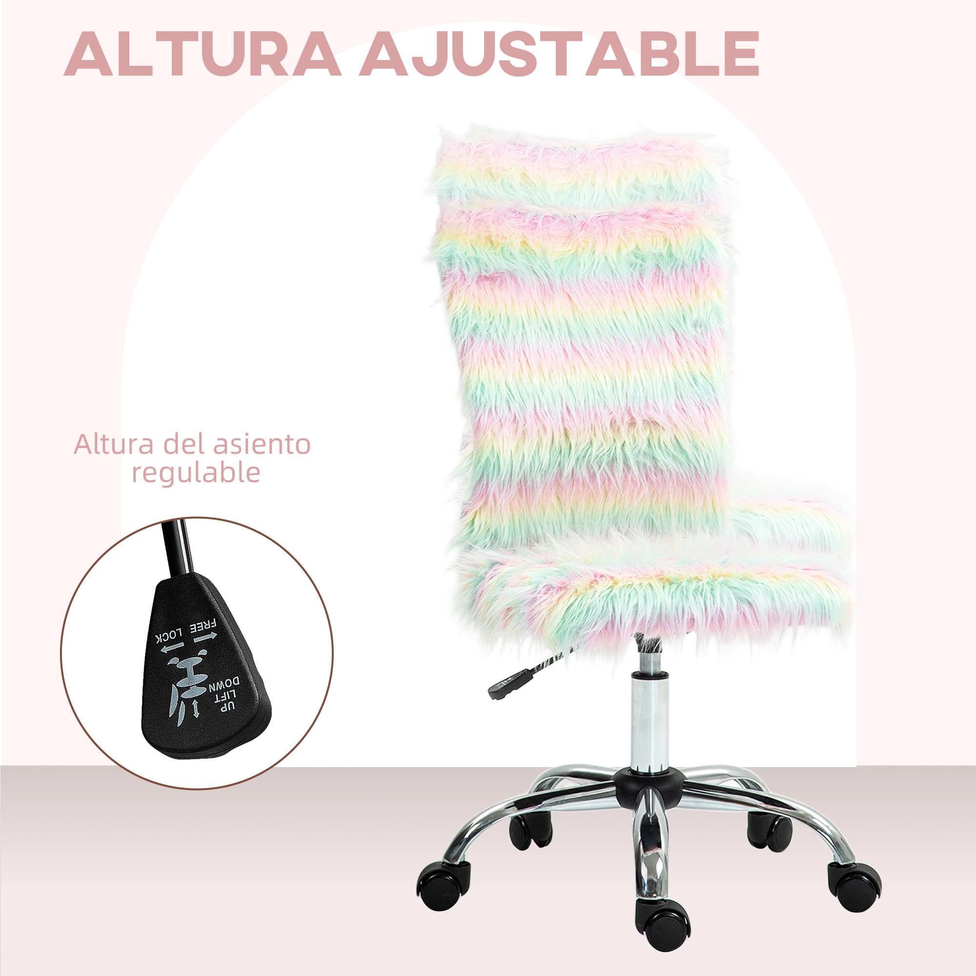 Silla de Oficina Giratoria Silla de Escritorio sin Brazos con Altura Ajustable Tapizado en Felpa y Respaldo Alto Silla de Estudio Carga 120 kg Multicolor
