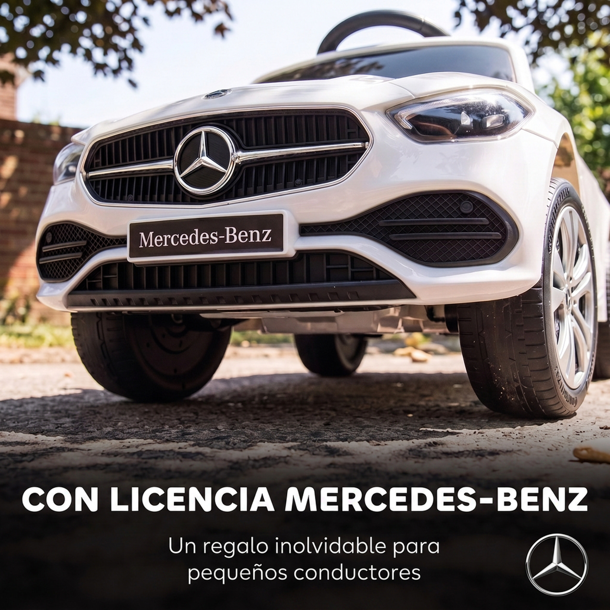 Correpasillos para Bebés 3 en 1 Mercedes-Benz, Coche Correpasillos con Barra de Empuje, Capota Extraíble, Barandilla de Seguridad, Claxon, Música, Almacenaje Bajo Asiento, 12-36 Meses, Blanco