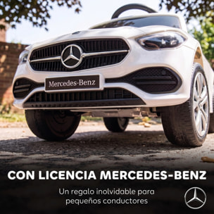 Correpasillos para Bebés 3 en 1 Mercedes-Benz, Coche Correpasillos con Barra de Empuje, Capota Extraíble, Barandilla de Seguridad, Claxon, Música, Almacenaje Bajo Asiento, 12-36 Meses, Blanco