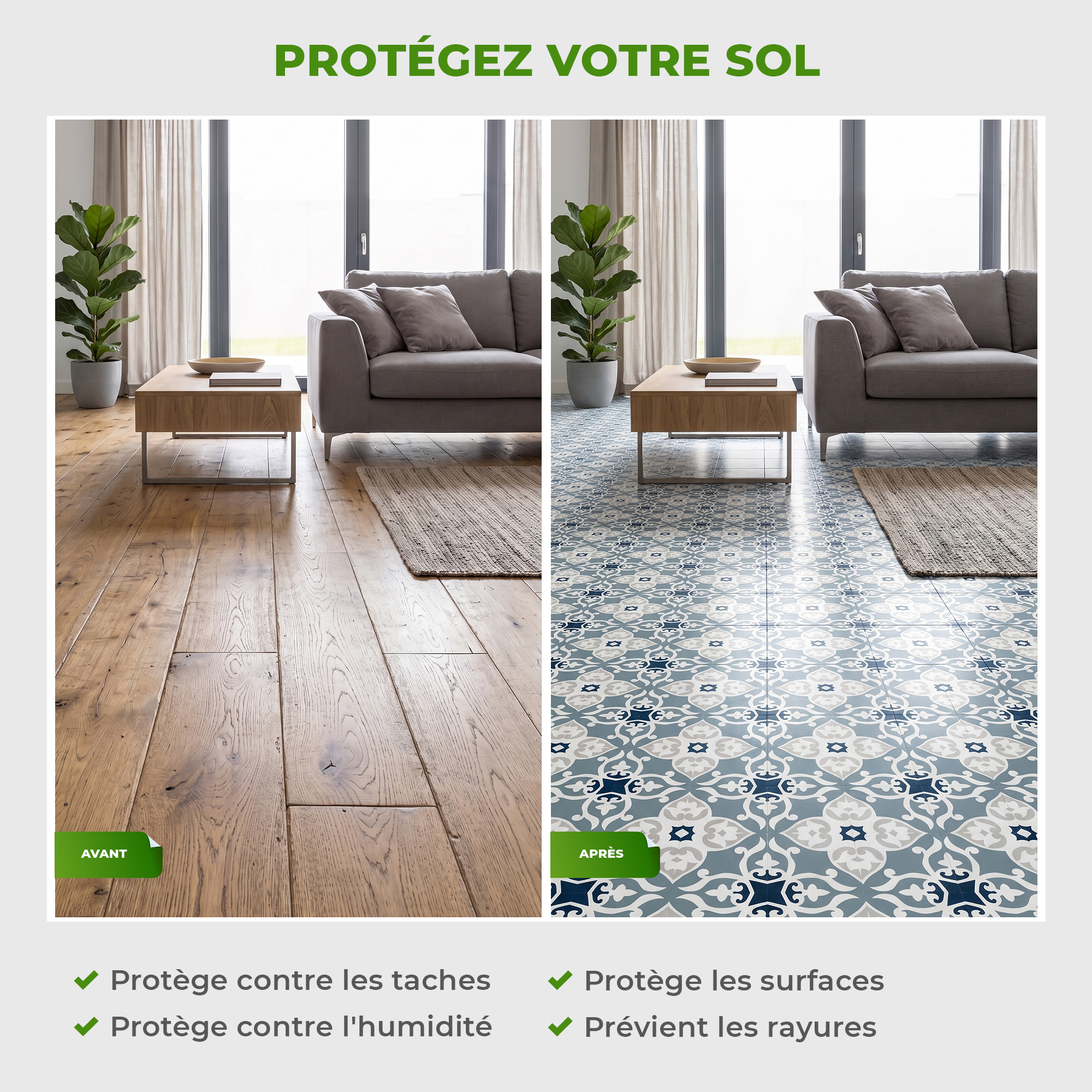 Sticker Sol avec laminat de Protection en Plastique Anti-dérapant | Stickers adhésif Sol - CARRELAGES SOL CALLIONA - 1 sticker