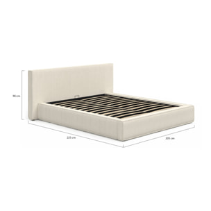 Lit coffre Joyce en velours côtelé beige avec sommier et tête de lit 160x200m