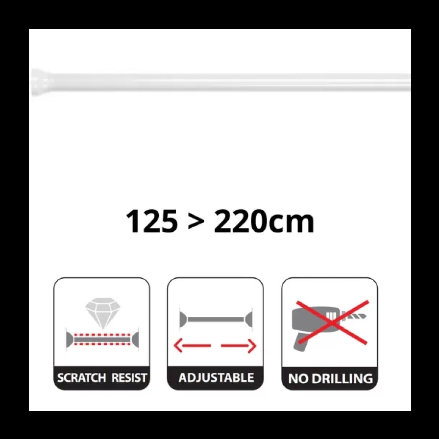 Barre tringle pour rideau de douche ou baignoire extensible sans perçage en Alu KRETA 125-220cm Blanc Spirella