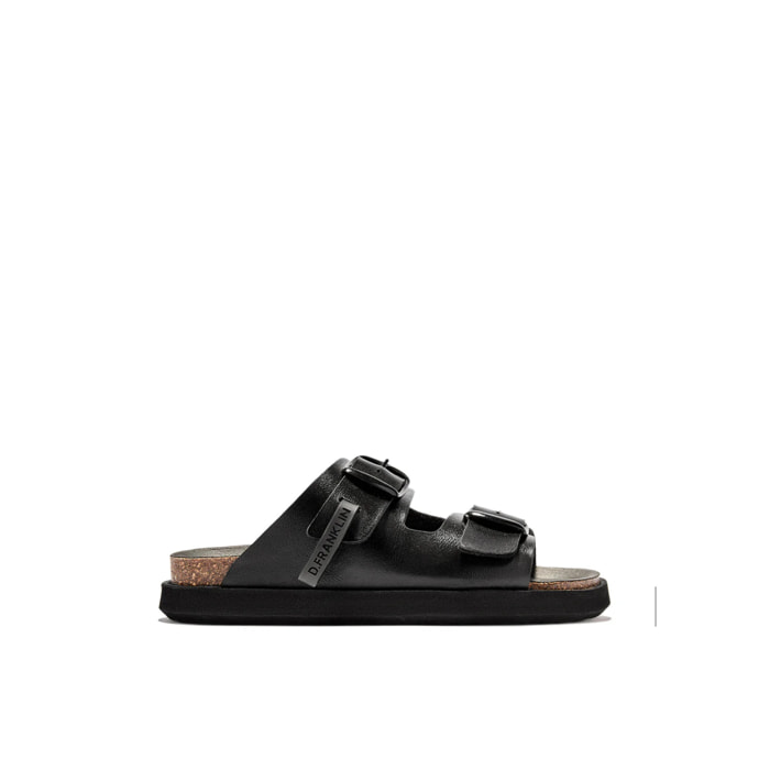 Sandalias de Mujer Cierre Hebilla en Negro Metalizado Vibe