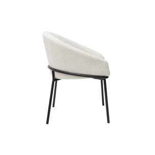 Chaise design en tissu velours chenille blanc cassé et métal noir JENNA