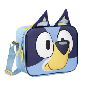 Portameriendas escolar de bluey - color azul - 23,5x19,5x10 cm - fabricado en poliéster y eva - mochila pequeña 3d con cierre de cremallera y asa reg